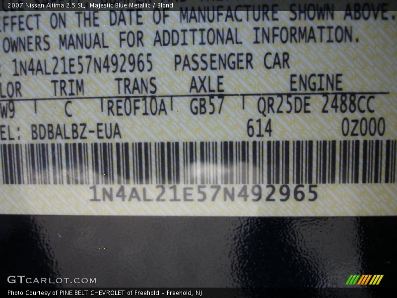 Majestic Blue Metallic / Blond 2007 Nissan Altima 2.5 SL