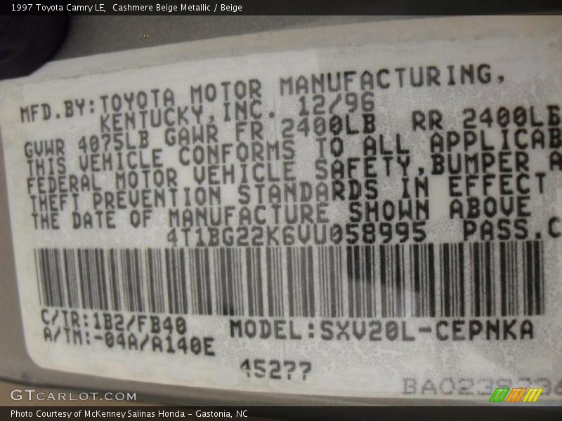 Cashmere Beige Metallic / Beige 1997 Toyota Camry LE