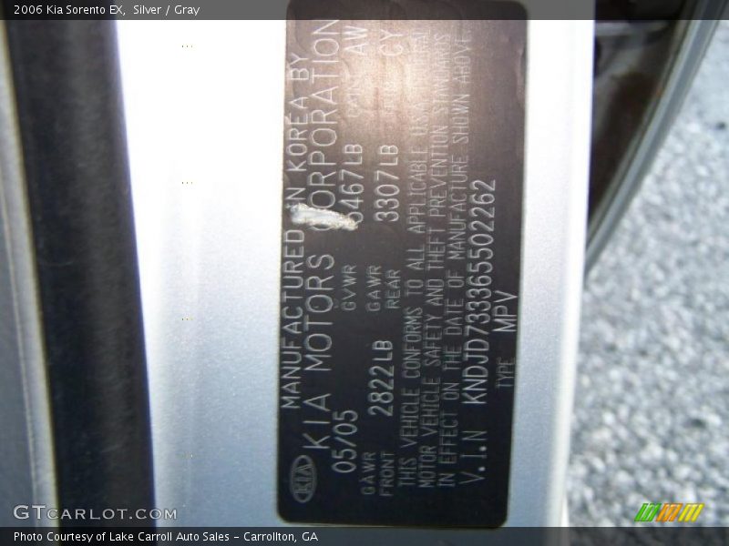 Silver / Gray 2006 Kia Sorento EX