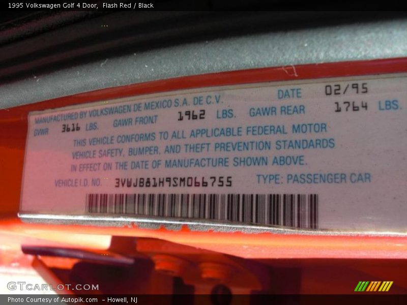 Flash Red / Black 1995 Volkswagen Golf 4 Door