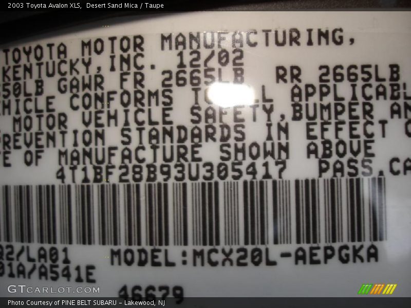 Desert Sand Mica / Taupe 2003 Toyota Avalon XLS