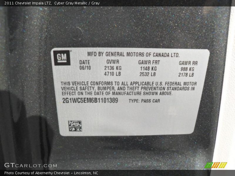 Info Tag of 2011 Impala LTZ