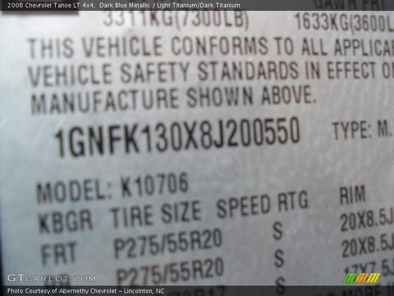 Dark Blue Metallic / Light Titanium/Dark Titanium 2008 Chevrolet Tahoe LT 4x4