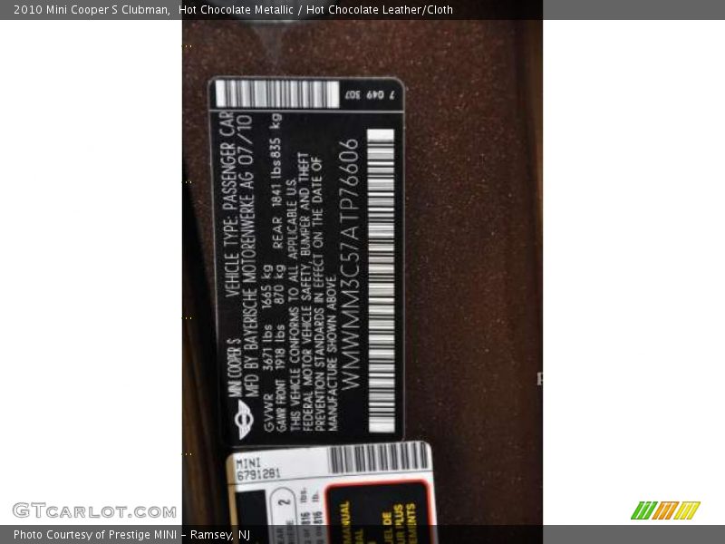 Hot Chocolate Metallic / Hot Chocolate Leather/Cloth 2010 Mini Cooper S Clubman