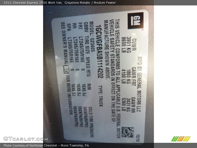 Graystone Metallic / Medium Pewter 2011 Chevrolet Express 2500 Work Van