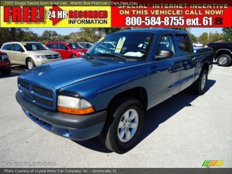 Atlantic Blue Pearlcoat / Dark Slate Gray 2003 Dodge Dakota Sport Quad Cab