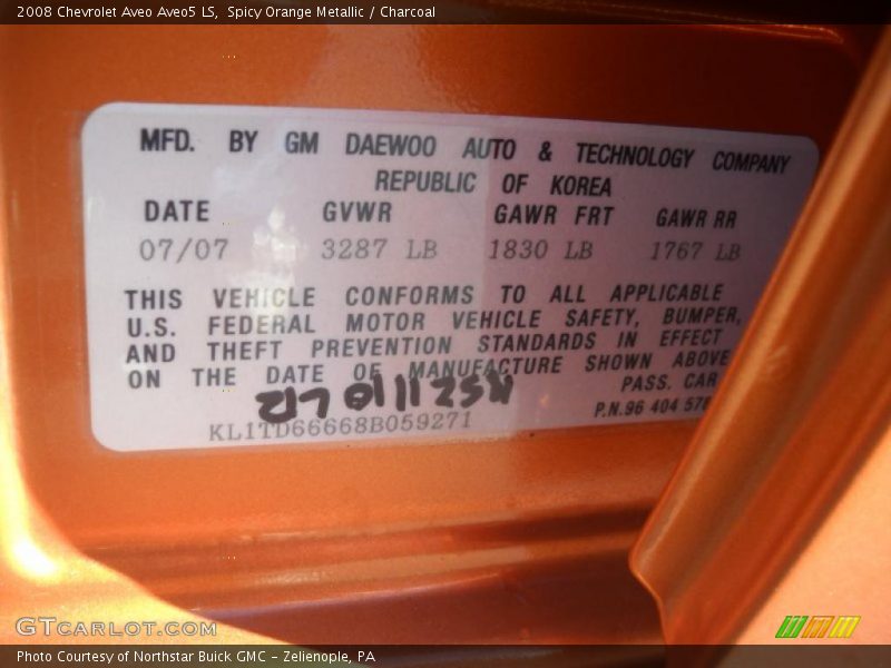 Spicy Orange Metallic / Charcoal 2008 Chevrolet Aveo Aveo5 LS