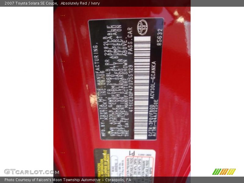 Absolutely Red / Ivory 2007 Toyota Solara SE Coupe