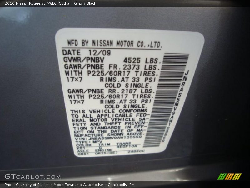Gotham Gray / Black 2010 Nissan Rogue SL AWD