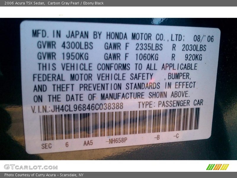 Carbon Gray Pearl / Ebony Black 2006 Acura TSX Sedan