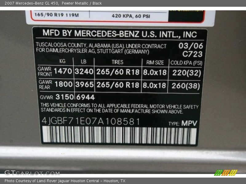 Pewter Metallic / Black 2007 Mercedes-Benz GL 450