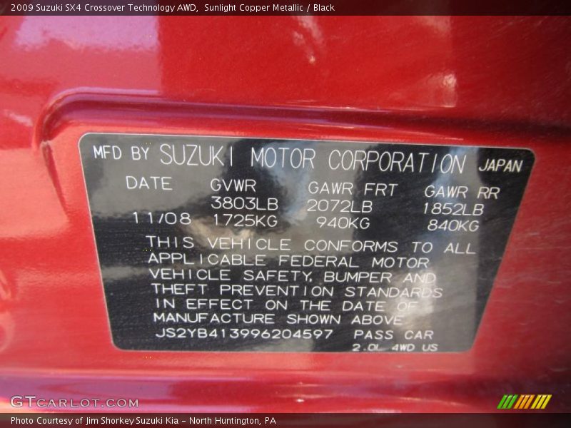 Sunlight Copper Metallic / Black 2009 Suzuki SX4 Crossover Technology AWD