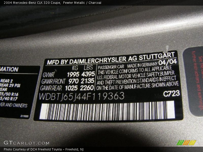 2004 CLK 320 Coupe Pewter Metallic Color Code 723
