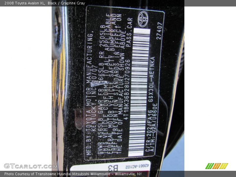Black / Graphite Gray 2008 Toyota Avalon XL