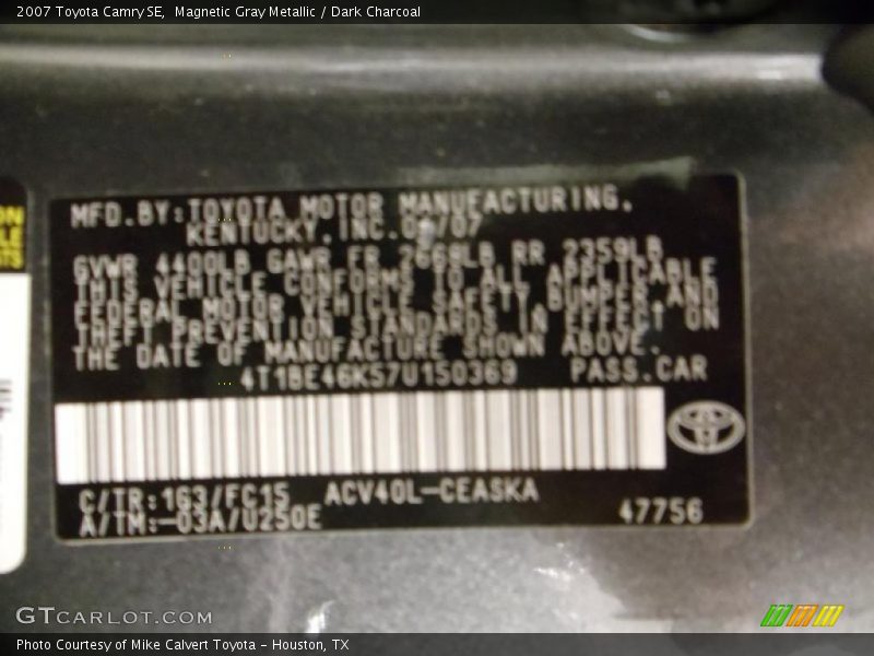 Magnetic Gray Metallic / Dark Charcoal 2007 Toyota Camry SE