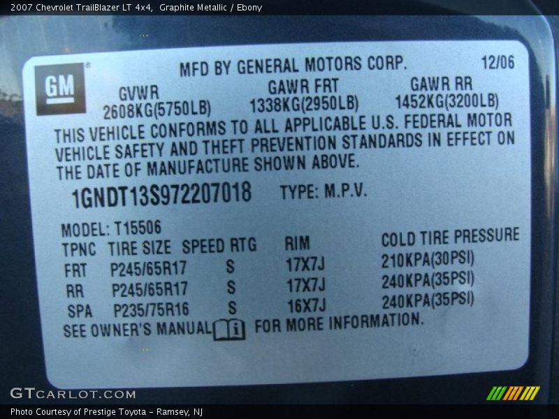 Graphite Metallic / Ebony 2007 Chevrolet TrailBlazer LT 4x4
