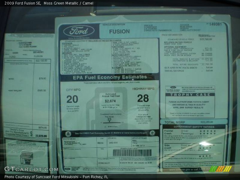 Moss Green Metallic / Camel 2009 Ford Fusion SE