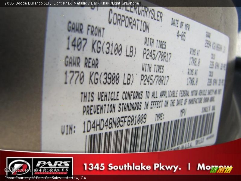 Light Khaki Metallic / Dark Khaki/Light Graystone 2005 Dodge Durango SLT