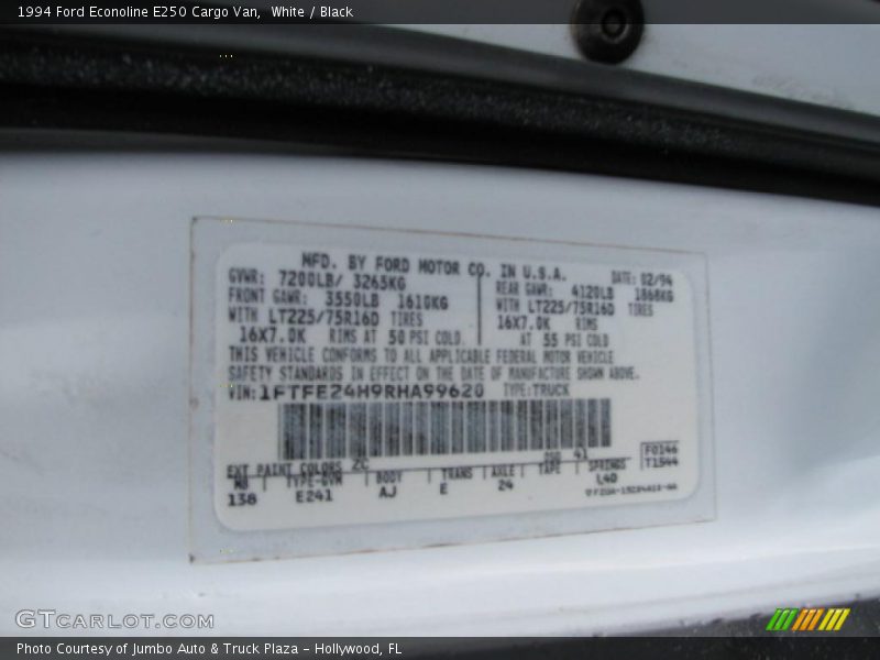 White / Black 1994 Ford Econoline E250 Cargo Van
