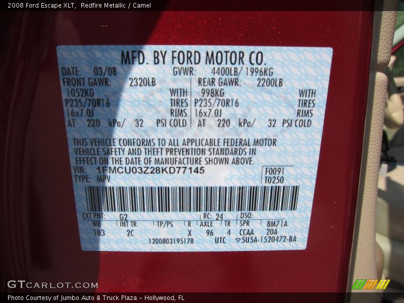 Redfire Metallic / Camel 2008 Ford Escape XLT