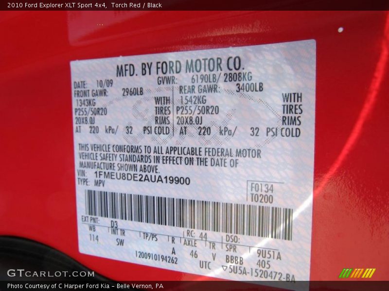 2010 Explorer XLT Sport 4x4 Torch Red Color Code D3