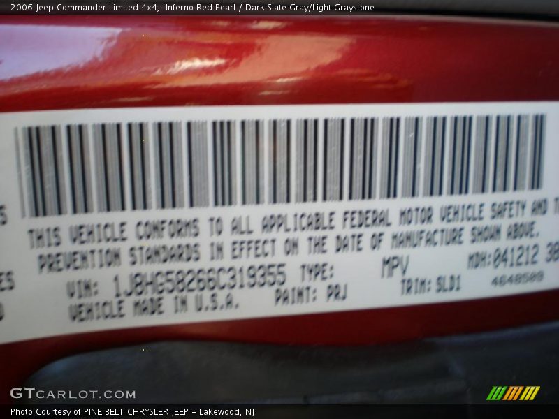 Inferno Red Pearl / Dark Slate Gray/Light Graystone 2006 Jeep Commander Limited 4x4