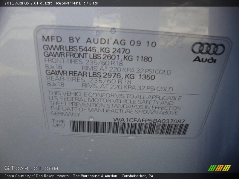 Ice Silver Metallic / Black 2011 Audi Q5 2.0T quattro