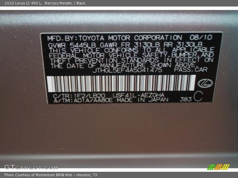 2010 LS 460 L Mercury Metallic Color Code 1F2