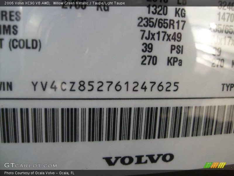 Willow Green Metallic / Taupe/Light Taupe 2006 Volvo XC90 V8 AWD