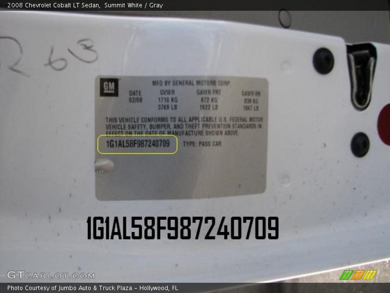 Summit White / Gray 2008 Chevrolet Cobalt LT Sedan