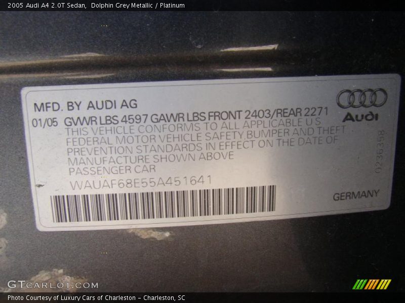 Dolphin Grey Metallic / Platinum 2005 Audi A4 2.0T Sedan