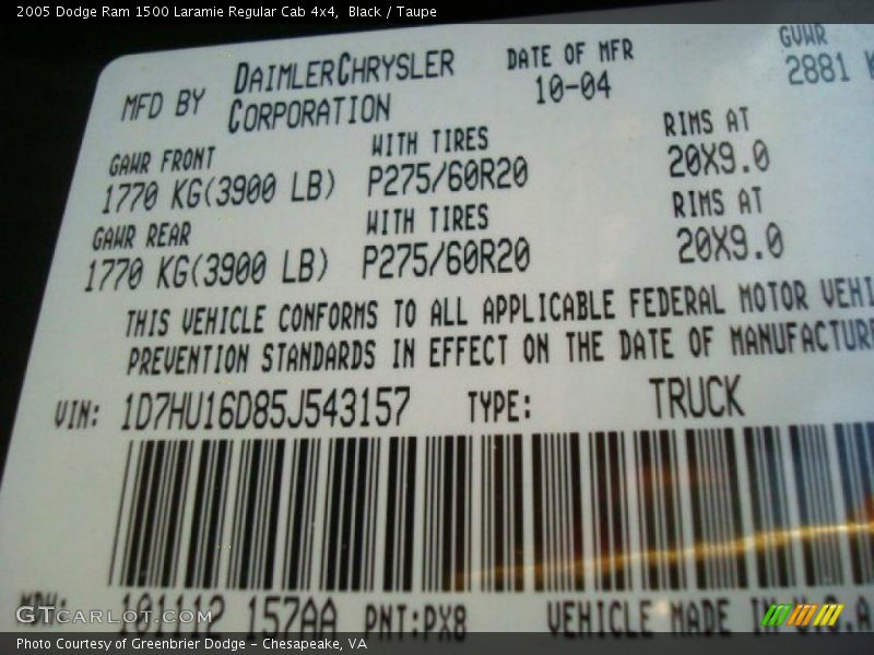 Black / Taupe 2005 Dodge Ram 1500 Laramie Regular Cab 4x4