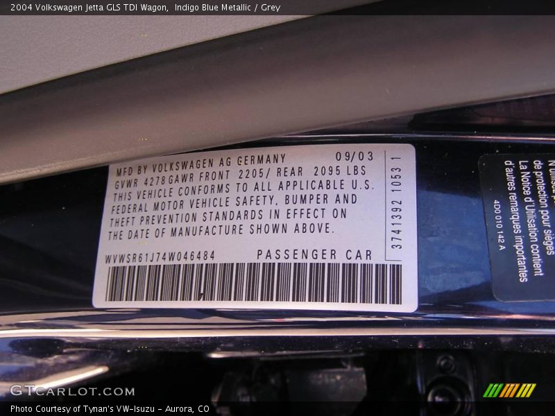 Indigo Blue Metallic / Grey 2004 Volkswagen Jetta GLS TDI Wagon