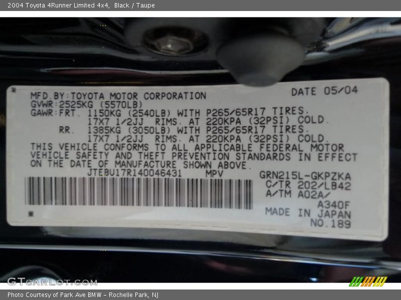 Black / Taupe 2004 Toyota 4Runner Limited 4x4