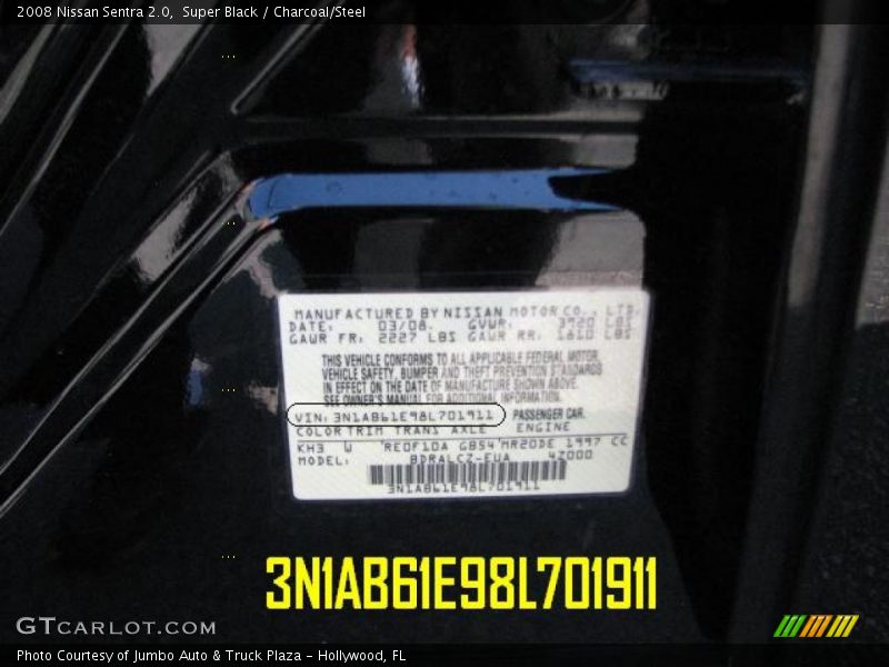 Super Black / Charcoal/Steel 2008 Nissan Sentra 2.0