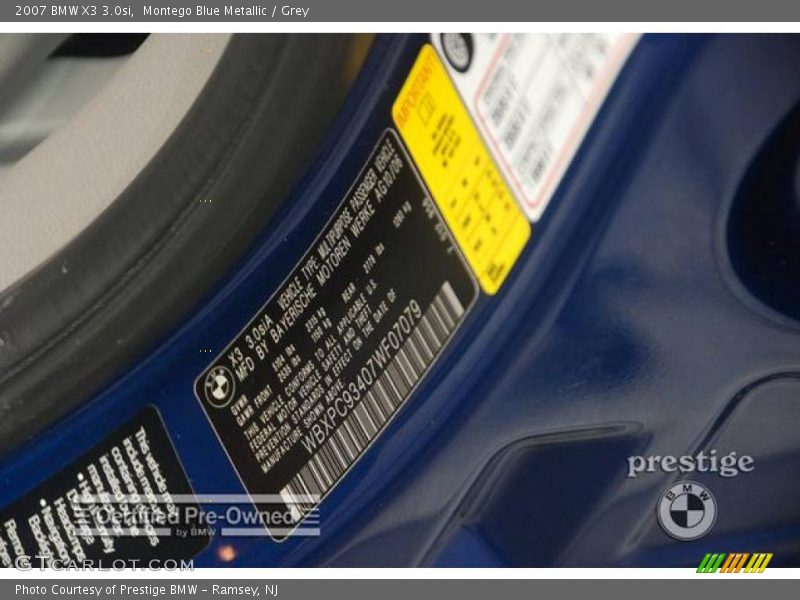 Montego Blue Metallic / Grey 2007 BMW X3 3.0si