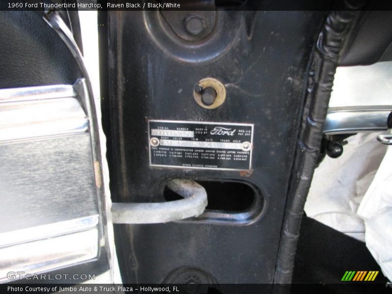 Info Tag of 1960 Thunderbird Hardtop