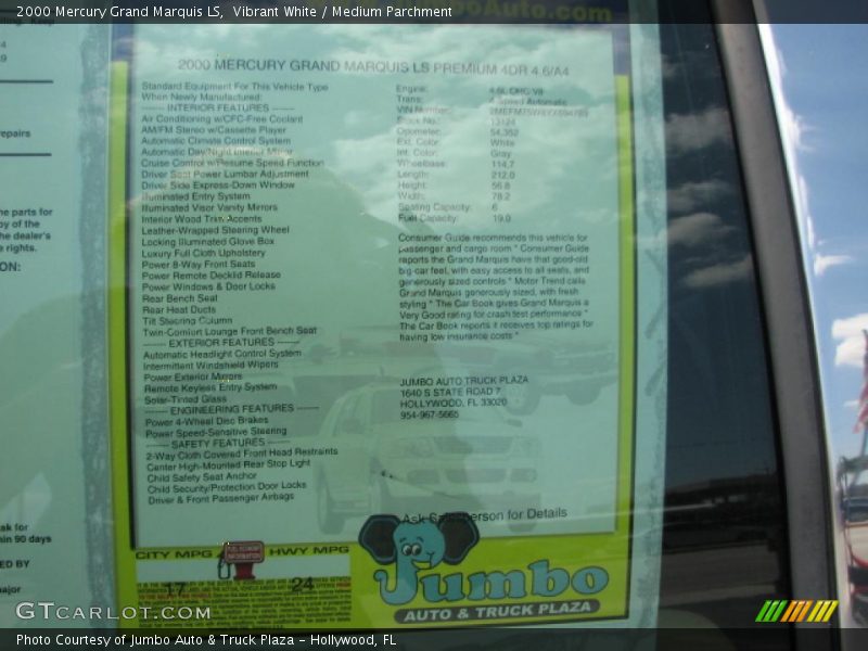 Vibrant White / Medium Parchment 2000 Mercury Grand Marquis LS