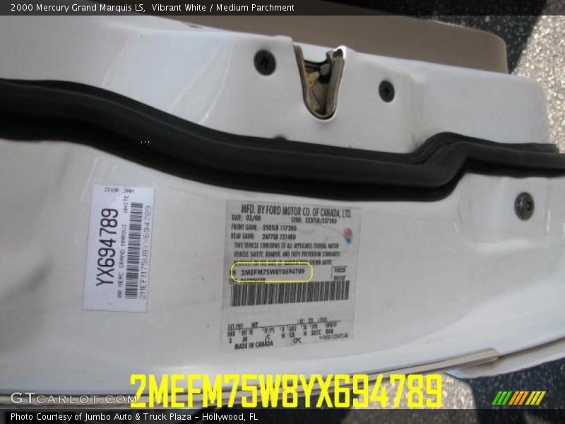 Vibrant White / Medium Parchment 2000 Mercury Grand Marquis LS