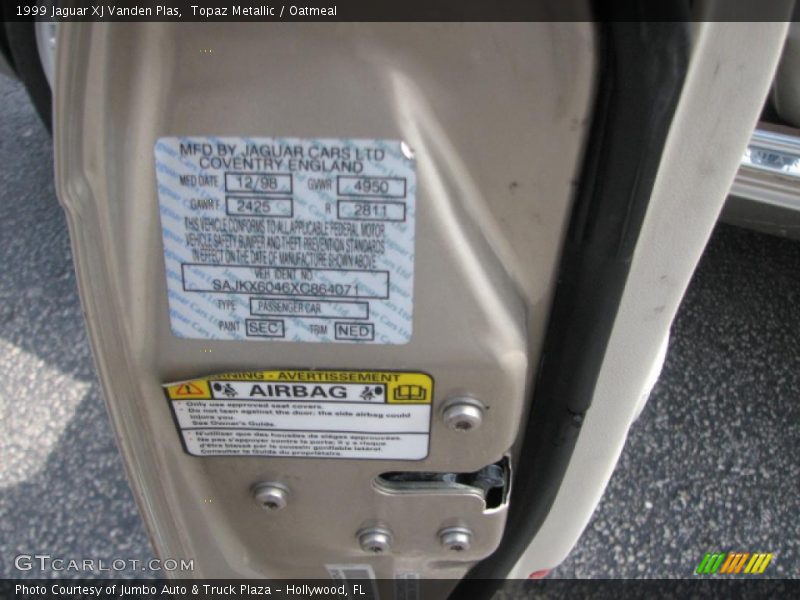 1999 XJ Vanden Plas Topaz Metallic Color Code SEC