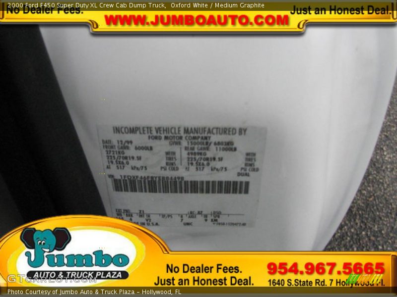 Oxford White / Medium Graphite 2000 Ford F450 Super Duty XL Crew Cab Dump Truck