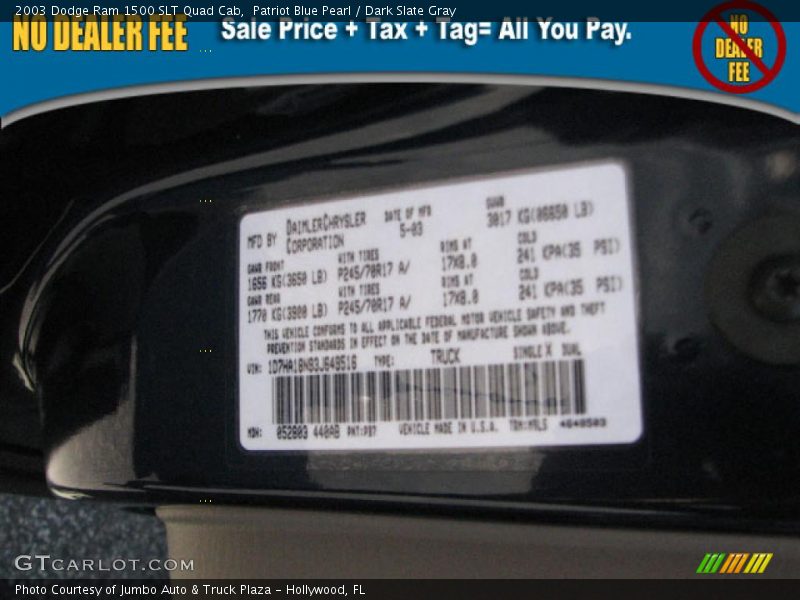 Patriot Blue Pearl / Dark Slate Gray 2003 Dodge Ram 1500 SLT Quad Cab