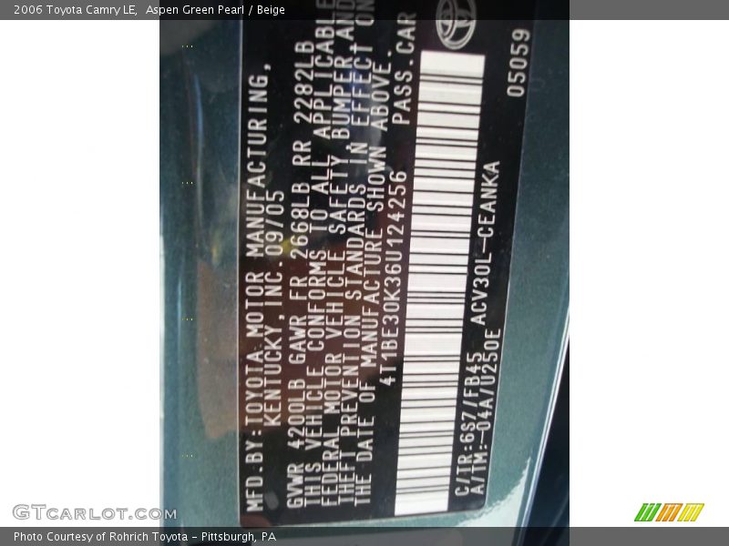 Aspen Green Pearl / Beige 2006 Toyota Camry LE