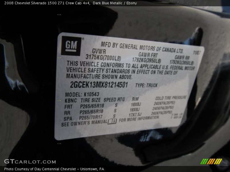 Dark Blue Metallic / Ebony 2008 Chevrolet Silverado 1500 Z71 Crew Cab 4x4