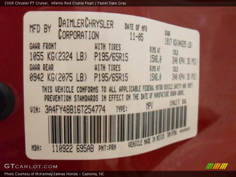 Inferno Red Crystal Pearl / Pastel Slate Gray 2006 Chrysler PT Cruiser
