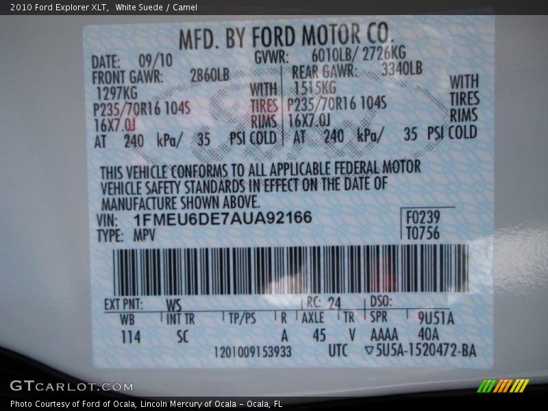 White Suede / Camel 2010 Ford Explorer XLT