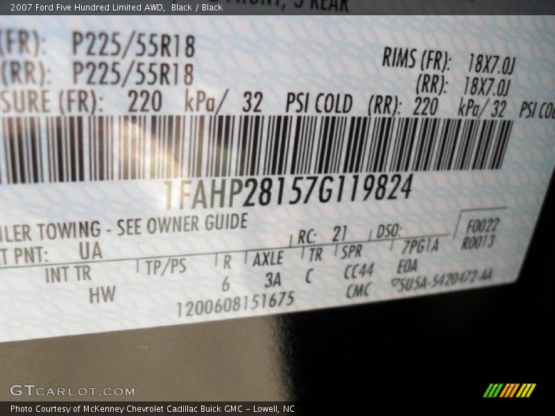 Black / Black 2007 Ford Five Hundred Limited AWD