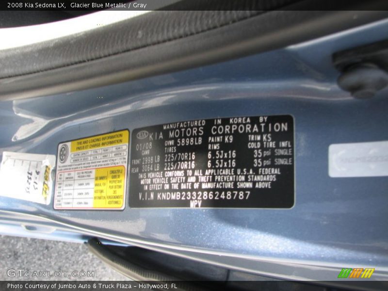 Glacier Blue Metallic / Gray 2008 Kia Sedona LX