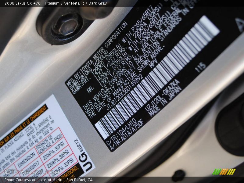 Titanium Silver Metallic / Dark Gray 2008 Lexus GX 470