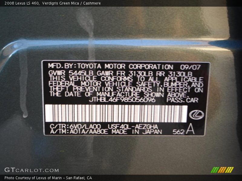 Verdigris Green Mica / Cashmere 2008 Lexus LS 460